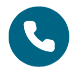 A blue circular icon featuring a white telephone handset.