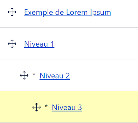 Exemple de trois niveaux de menu