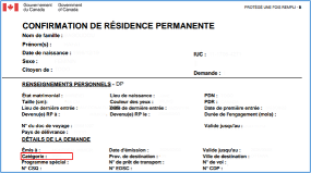 code de catégorie d'immmigrant