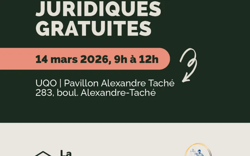 Consultations juridiques gratuites, le 14 mars 2026, de 9h à midi, au 283, boulevard Alexandre-Taché