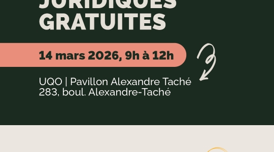 Consultations juridiques gratuites, le 14 mars 2026, de 9h à midi, au 283, boulevard Alexandre-Taché